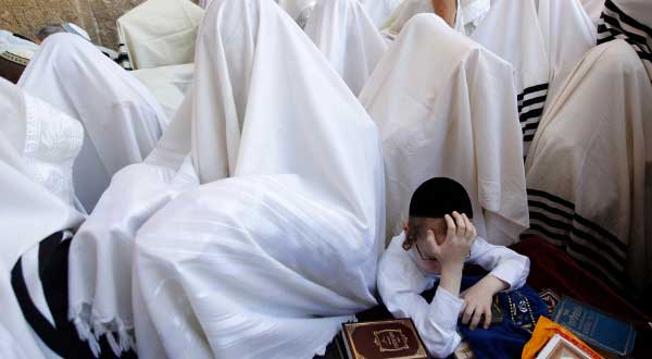 Jewish Boy Among Passover Worshippers at Western Wall