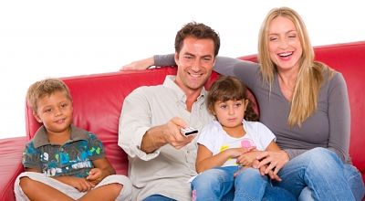 family watching tv