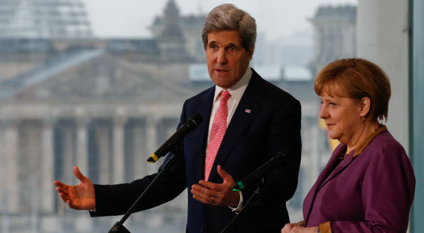 John Kerry and Angela Merkel