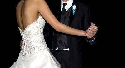 bride and groom dancing