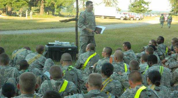 Soldiers and chaplain