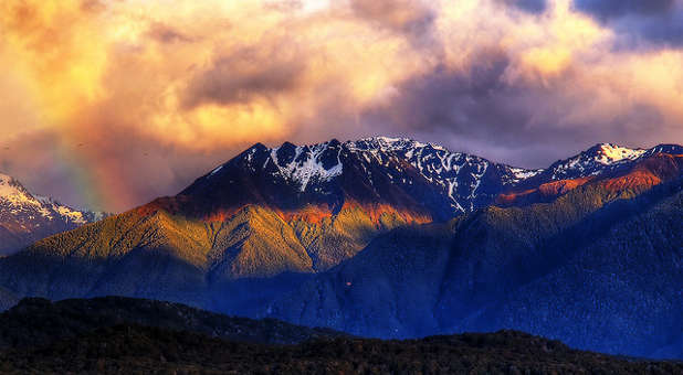 Rainbow on mountaintop