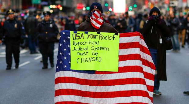 A protester in New York City