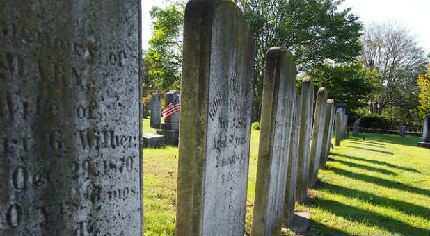 A man was killed when his mother-in-law's tombstone collapsed on top of him.