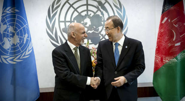 Afghanistan President Ashraf Ghani, United Nations Secretary-General Ban Ki-moon