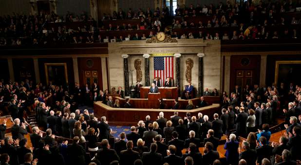 Israeli Prime Minister Benjamin Netanyahu receives a standing ovation while addressing a joint meeting of Congress in the House Chamber on Capitol Hill.