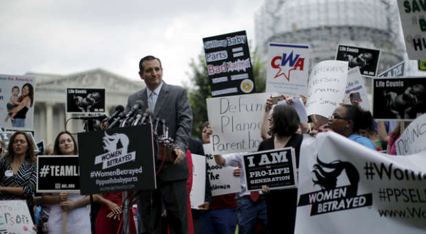 Ted Cruz speaks at a pro-life rally. The Senate blocked legislation that would have defunded Planned Parenthood.