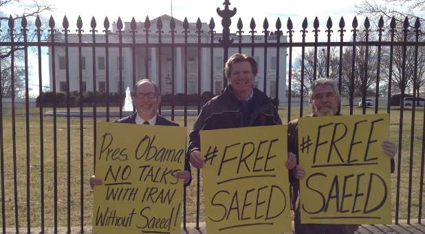 Demonstrators protest Pastor Saeed Abedini's imprisonment.