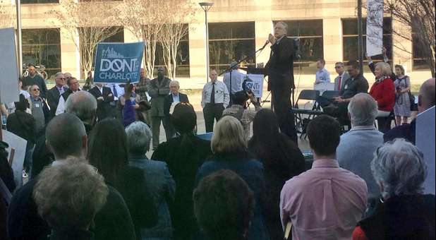 Michael Brown speaks at a rally against transgender bathrooms.