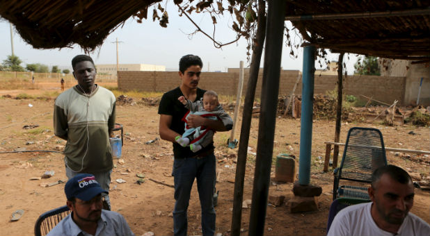 Syrian refugees in a camp.