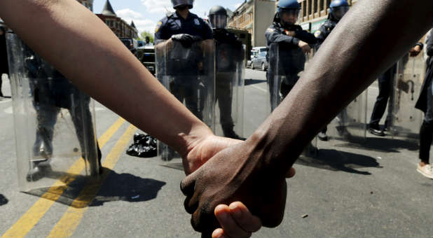 A photo during the Baltimore riots after the death of Freddie Gray.