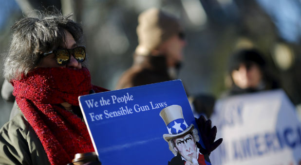 Gun control activists rally outside the White House.