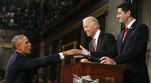 President Obama meets with VP Joe Biden and House Speaker Paul Ryan at the State of the Union.