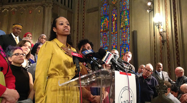 Larycia Hawkins speaks at First United Methodist Church in Chicago.