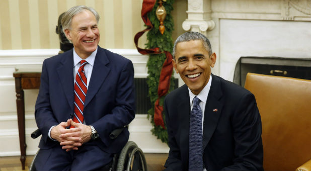 Texas Gov. Greg Abbott with President Barack Obama.