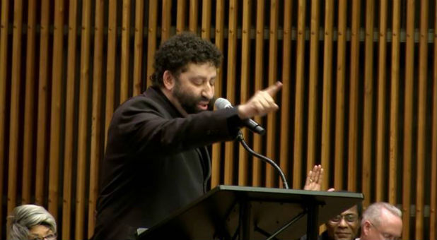 Jonathan Cahn speaks.