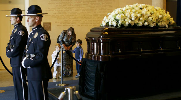 Nancy Reagan's casket at the Ronald Reagan library.