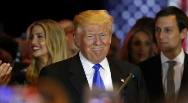 Republican U.S. presidential candidate and businessman Donald Trump arrives to speak to supporters following the results of the Indiana state primary.