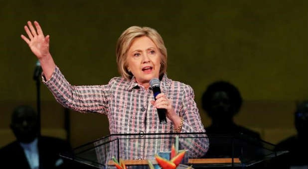 U.S. Democratic presidential candidate Hillary Clinton speaks to the congregation at Greater Saint Paul Baptist Church in Oakland, California.