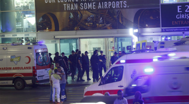 Ambulance cars arrive at Turkey's largest airport, Istanbul Ataturk, Turkey, following a blast June 28, 2016.