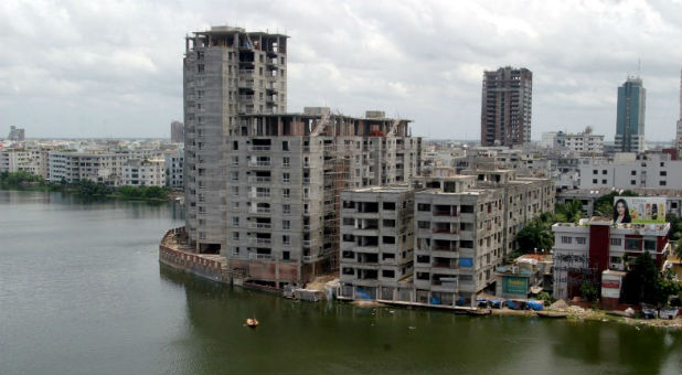 The upscale Gulshan area is seen during floods in Dhaka