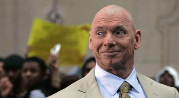 World Wrestling Entertainment chairman Vince McMahon looks out at the crowd during a segment of NBC's