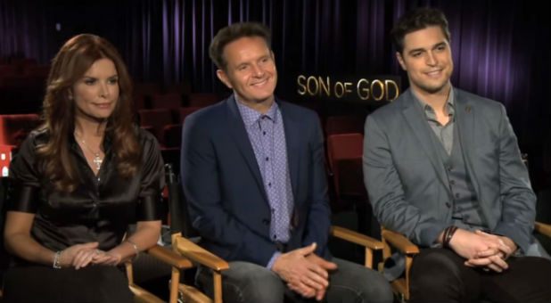 Roma Downey with Mark Burnett and Diogo Morgado