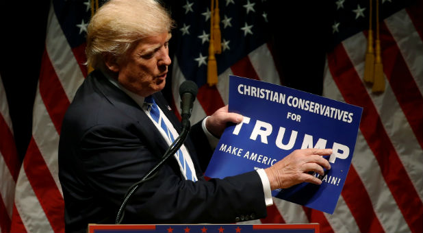 Republican presidential nominee Donald Trump holds a rally with supporters in Council Bluffs, Iowa