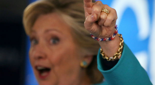 U.S. Democratic presidential nominee Hillary Clinton greets people at a campaign office in Seattle