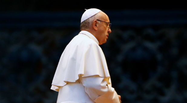 Pope Francis attends a Marian vigil prayer in Saint Peter's square at the Vatican.