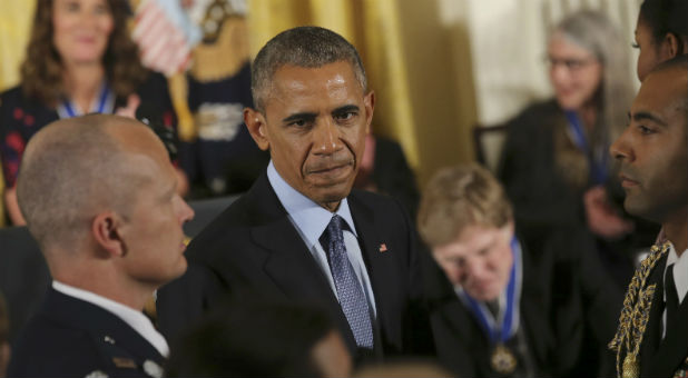 U.S. President Barack Obama departs after hosting his final Presidential Medal of Freedom ceremony in the White House East Room in Washington, U.S.