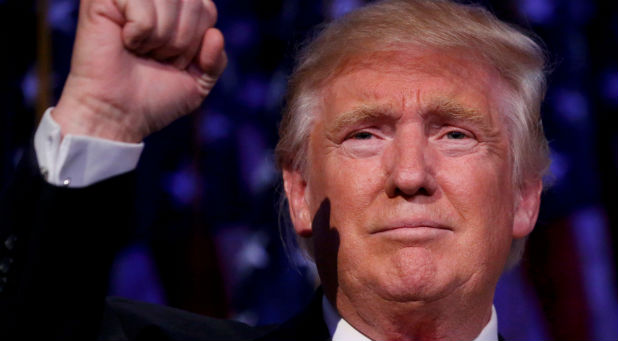 U.S. President-elect Donald Trump speaks at his election night rally in Manhattan