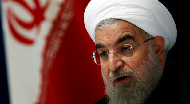 Iranian President Hassan Rouhani takes part in a news conference near the United Nations General Assembly