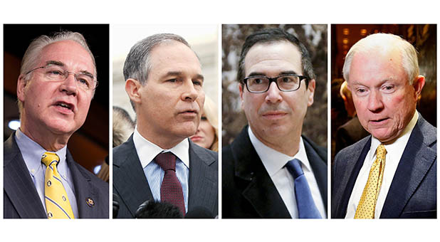 Secretary of Health and Human Services-designate Tom Price, Administrator of the EPA-designate Scott Pruitt, Secretary of the Treasury-designate Steve Mnuchin and Attorney General-designate Jeff Sessions