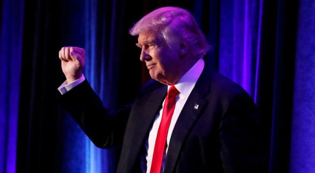 Republican presidential nominee Donald Trump arrives for his election-night rally at the New York Hilton Midtown in Manhattan