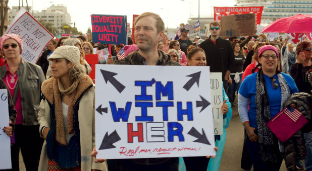 Demonstrators at a women's march over the weekend.