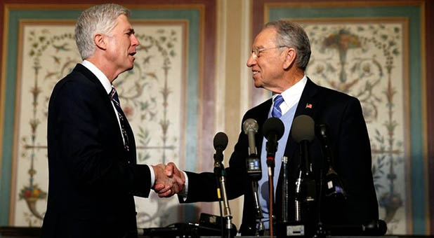 Judge Neil Gorsuch and Senate Judiciary Chairman Chuck Grassley (R-Iowa)