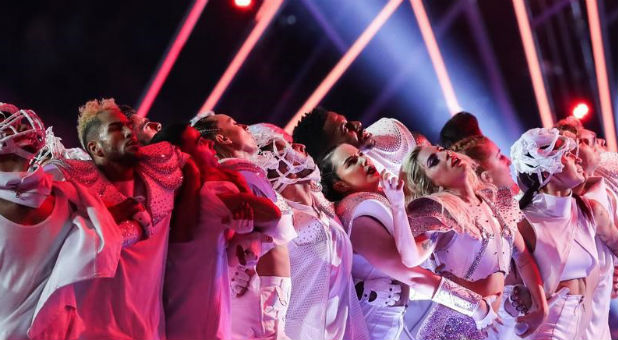 Lady Gaga performs during halftime between the Atlanta Falcons and the New England Patriots during Super Bowl LI at NRG Stadium.