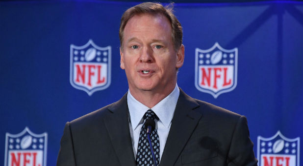 ; NFL commissioner Roger Goodell speaks during the Houston Super Bowl LI Host Committee Handoff Ceremony