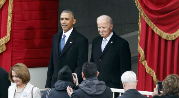 Barack Obama and Joe Biden attend the inauguration ceremonies to swear in Donald Trump as the 45th president of the United States at the U.S. Capitol in Washington