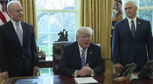 President Donald Trump, Vice President Mike Pence and Secretary of Health & Human Services Dr. Tom Price