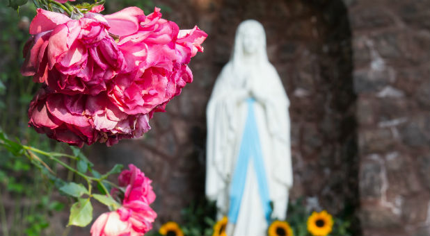 Activists staged the Virgin Mother aborting baby Jesus.