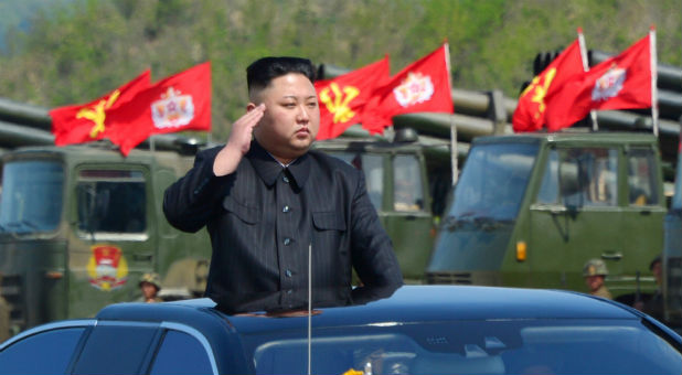 North Korea's leader Kim Jong Un watches a military drill marking the 85th anniversary of the establishment of the Korean People's Army.