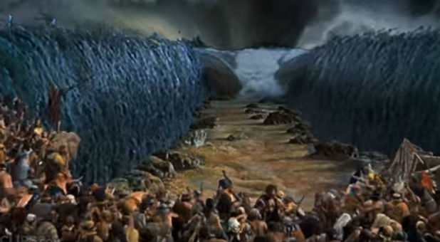 Moses parts the Red Sea.