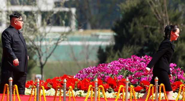 North Korean leader Kim Jong Un and his sister Kim Yo Jong attend an opening ceremony of a newly constructed residential complex in Ryomyong street in Pyongyang, North Korea