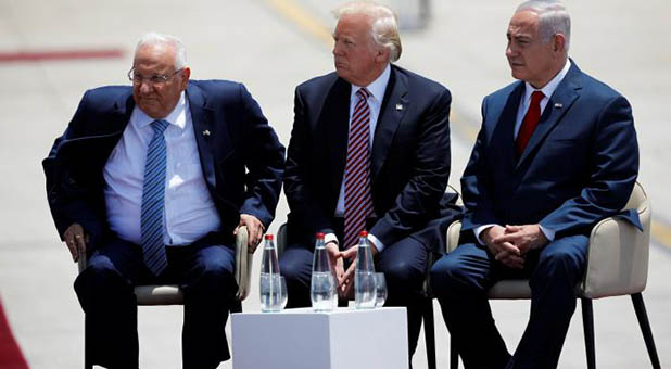 President Donald Trump, Israeli President Reuven Rivlin and Israeli Prime Minister Benjamin Netanyahu