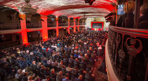 Attendees listen to Franklin Graham at the World Summit for Persecuted Christians.