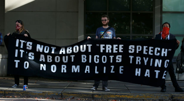 Opposing factions gather over the cancelation of conservative commentator Ann Coulter's speech at the University of California, Berkeley.