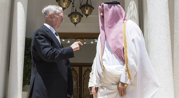 Secretary of Defense James Mattis and Qatar’s Emir Sheikh Tamim bin Hamad al-Thani