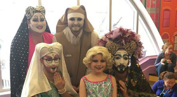 A group of drag queens dressed as nuns at the Boston Public Library.